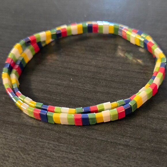 Beaded Chicklet Bracelet Tila beads / Bracelet perles de Tila élastique - Picture 1 of 2
